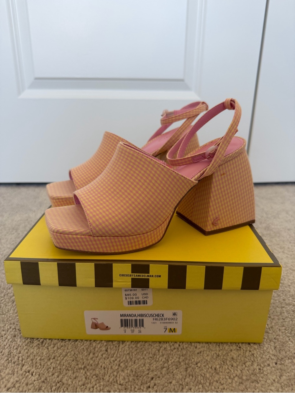 Circus by Sam Edelman Pink and Orange Gingham Platform Slingbacks